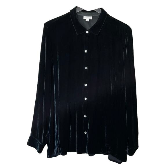 J.Jill Black Velvet Button Down Shirt Blouse (M) - Picture 1 of 5